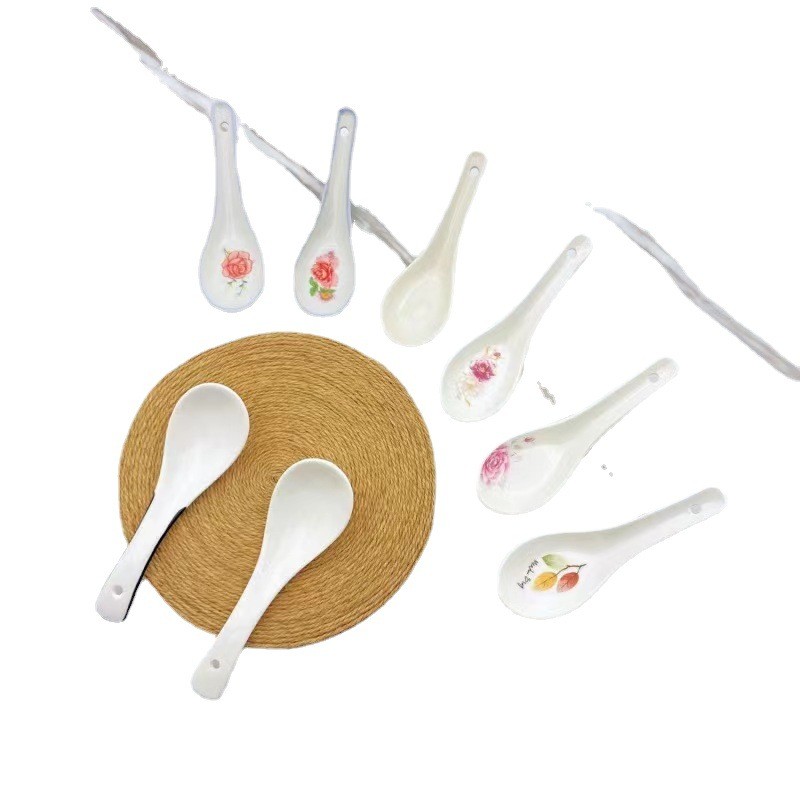 Thìa Canh Gốm Đáy Bằng Thìa Hộ Gia Đình Thìa Uống Súp Khách Sạn Nhà Hàng Xương Trung Quốc Thìa Sáng Tạo Hai Kim
