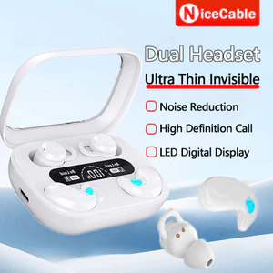 Tai nghe Bluetooth vô hình siêu mỏng 2 trong 1 Giảm tiếng ồn sâu Chất lượng âm thanh cao với màn hình mức pin LED Tai nghe không dây kép chống nước