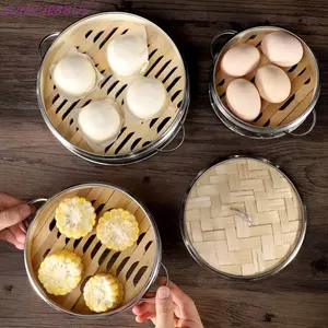 JUNYUE88US Máy Hấp Thực Phẩm Lồng Tre Chịu Nhiệt Bánh Bao Dim Sum Nhà Bếp Giá Hấp Bằng Thép Không Gỉ