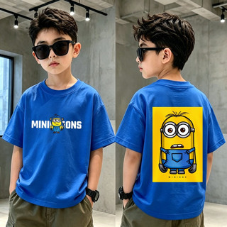 Áo thun trẻ em (2-12 tuổi), 100% cotton, tay ngắn, cổ tròn họa tiết Minion.