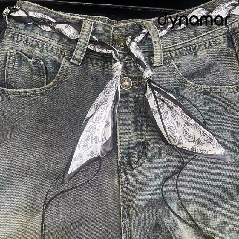 【dynamar】Thắt lưng nữ vải lụa phong cách như khăn lụa phối tua rua đính hạt phù hợp quần Jean và váy nữ
