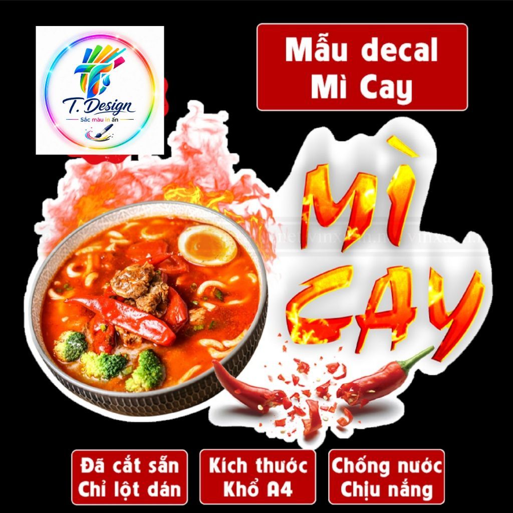 Decal MÌ TRỘN-MÌ XÀO-MÌ CAY trang trí quán nước,dán tường, tủ kính,cao cấp chống nước-mì trộn A4 cắt sẵn chỉ cần lột dán