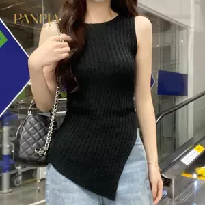 PNPIA- Mùa Hè Mới Thiết Kế Thời Trang Dệt Kim Camisole Top Khe Mỏng Phù Hợp Với Nữ