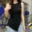 PNPIA- Mùa Hè Mới Thiết Kế Thời Trang Dệt Kim Camisole Top Khe Mỏng Phù Hợp Với Nữ
