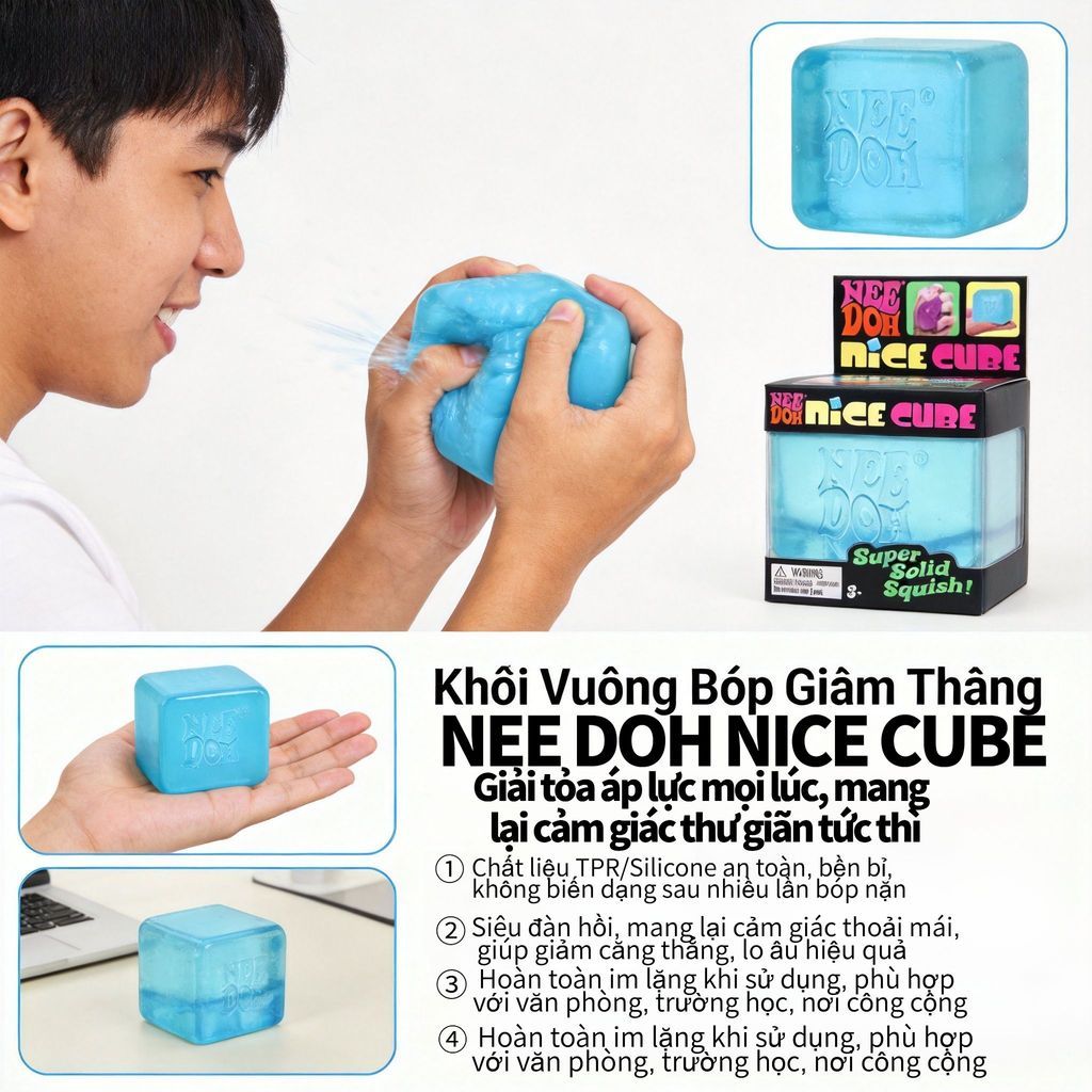 NeeDoh Nice Cube Squish gel nặn giảm căng,đồ chơi bóp 2.25 inch bỏ túi,an toàn mọi lứa tuổi,quà sinh nhật