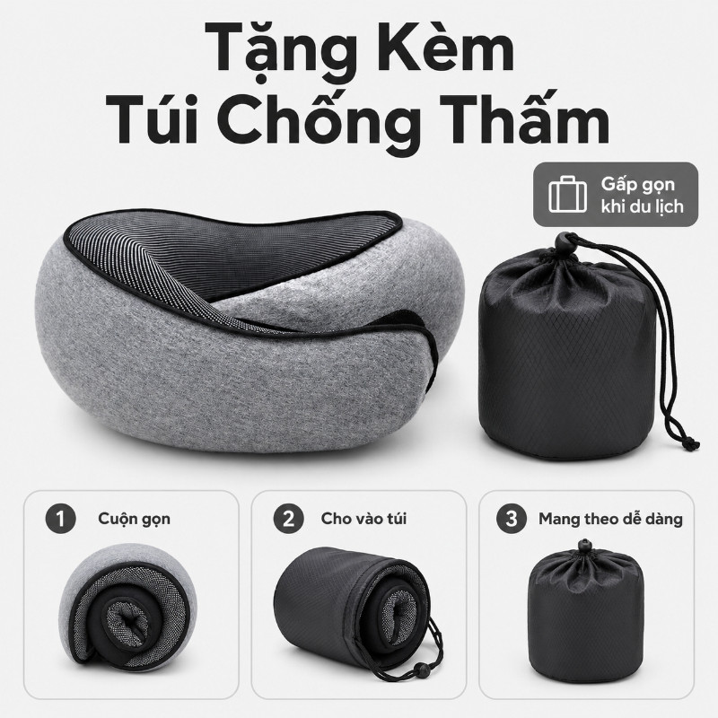 Gối Cao Su Non  Cao Cấp - Thiết Kế Công Thái Học, Hỗ Trợ 360° Bảo Vệ Cột Sống Cổ, Hoàn Hảo Cho Du Lịch & Làm Việc