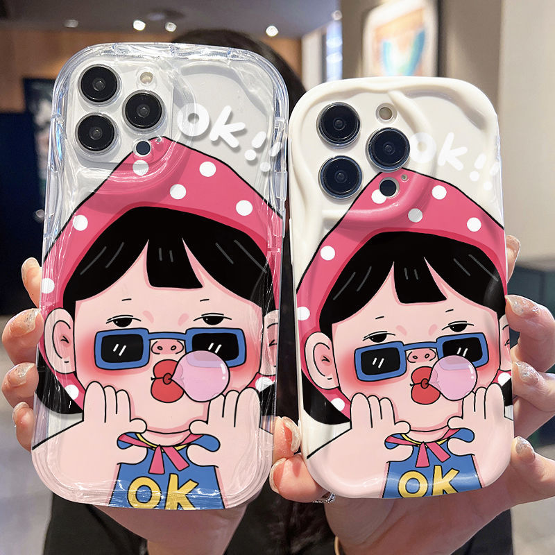 Ốp Lưng Cho Redmi Note 14 13 12 11 10 8 13T 14T 15T Pro A5 A3 A2 A1 14C 13C 12C 11A 10C 9A 9C Poco C75 C65 C61 C55 C31 Kem gợn Sóng Cong Edge Motif Cô Gái Dễ Thương NYK126