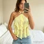 MAPLEPOET-Áo xe tăng dây dành cho nữ Màu trơn không tay Xù trang trí hoa Trâm cài hở lưng Áo crop Vest