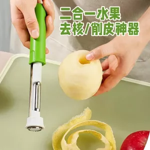 Dụng cụ tháo lõi trái cây có thể thu vào Dụng cụ tiện dụng bằng thép không gỉ Lõi lê hai trong một Vỏ đa chức năng I2D4