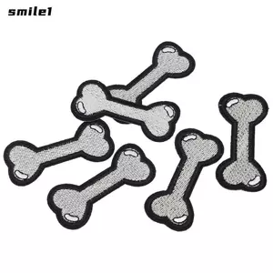 SMILE 6 Miếng Sắt Trên Miếng Dán, Miếng Dán Xương Chó 2.4x1.1 Inch Họa Tiết Xương Chó, Thiết Kế Dễ Thương Cotton DIY Miếng Dán Trang Trí Quần Áo