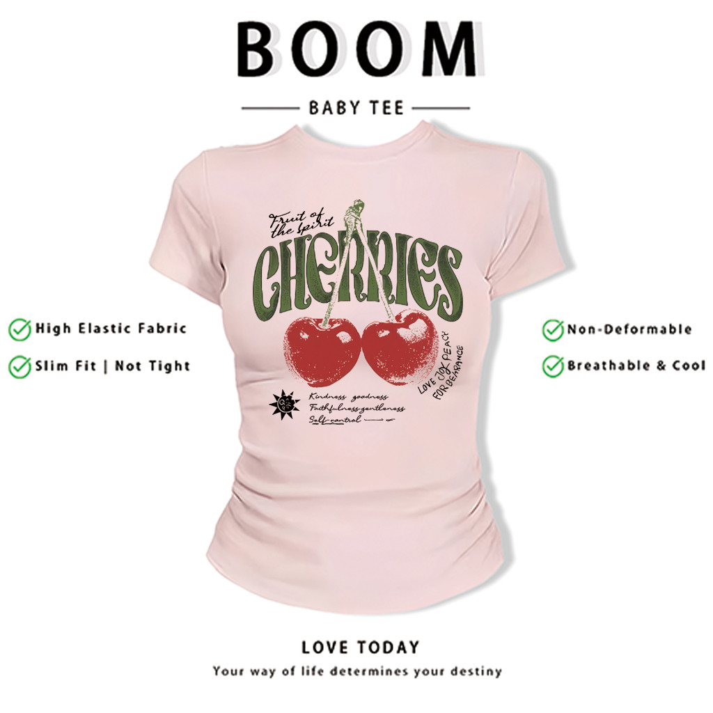 BOOM Áo Baby Tee Nữ Cotton Ôm Body-Áo Thun Ngắn Tay Y2K In Hình PhongCách Mùa Hè, Cổ Tròn Hàng Đầucách hàn quốc phongX08