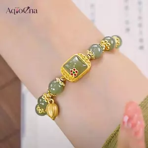 AqToCna Phong Cách Trung Hoa Giả Hetian Ngọc Sen Mặt Dây Chuyền Vòng Tay Vintage Đính Hạt Dành Cho Nữ Ánh Sáng Sang Trọng Trang Sức Thời Trang Quà Tặng AqToCna
