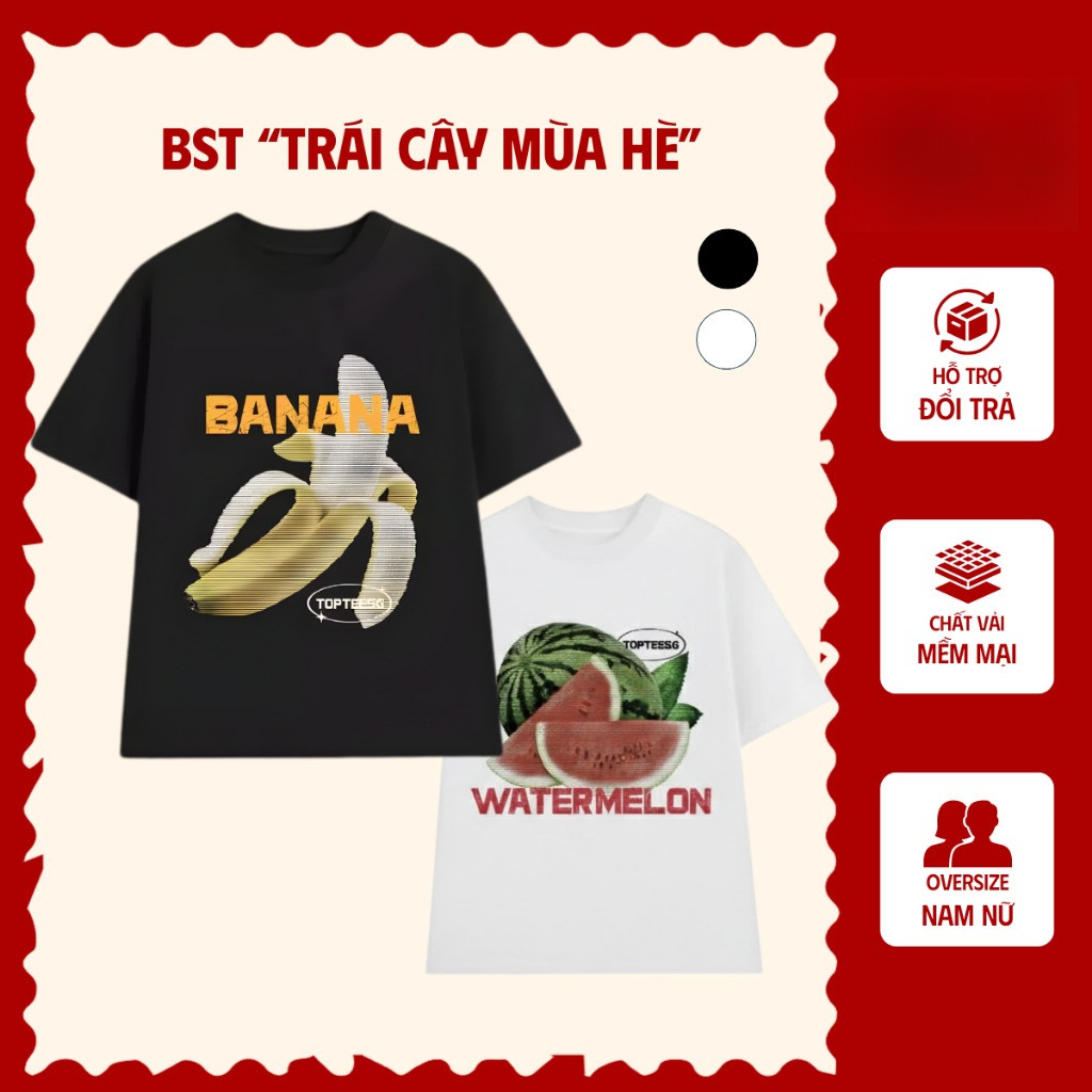 （Giao hàng 24h）Angela Áo thun form rộng Trái cây mùa hè unisex nam nữ tay ngắn cổ tròn kèm quà (cotton 2 chiều)