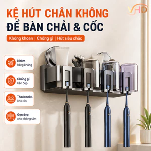 Kệ Hút Chân Không Để Bàn Chải & Cốc - Nhôm Hàng Không Chống Gỉ, Hút Siêu Chắc, Gọn Đẹp Cho Phòng Tắm