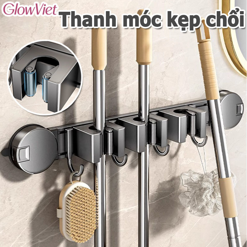 Thanh móc kẹp chổi,Hút Chân Không Gắn Tường,móc treo cây lau nhà đa năng dán tường,Không Hỏng Tường