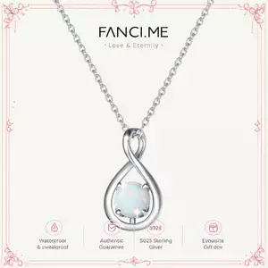FANCIME "Ôm Vô Hạn" Tháng 10 Đá Sinh Opal Vô Cực Biểu Tượng Mặt Vòng cổ Bạc Sterling - Bạc