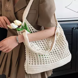 HNKMP Nữ Móc Túi Tote Rỗng Túi Đi Biển Dung Tích Lớn Túi Xách Thời Trang Dệt Kim Đeo Vai Túi Mua Sắm Cho Kỳ Nghỉ Du Lịch.