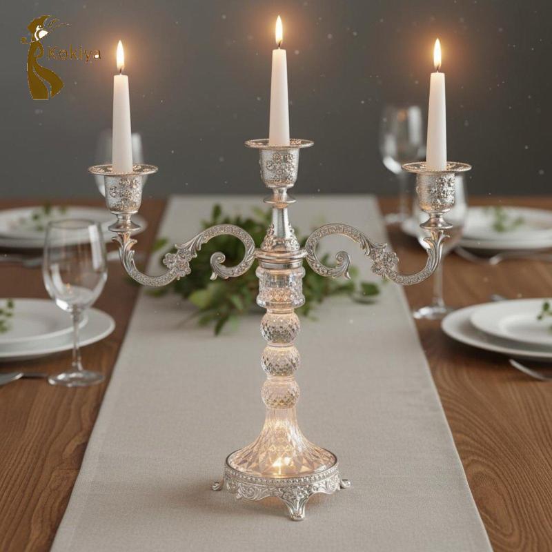 Thanh Lịch Pha Lê Nến Hợp Kim Kẽm Mạ Điện Candelabra Trang Trí Bàn Tiệc Cho Cốc Nến