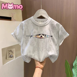 Áo sequin tay ngắn in hình mèo và chó động vật hợp thời trang dành cho bé trai và bé gái