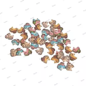 PYCOU 100 Nút Thủ Công, Nút Gỗ Dài 2 Lỗ 1.18in, Phong Cách Động Vật Các Loại Màu Sắc Nút Động Vật DIY Trang Trí