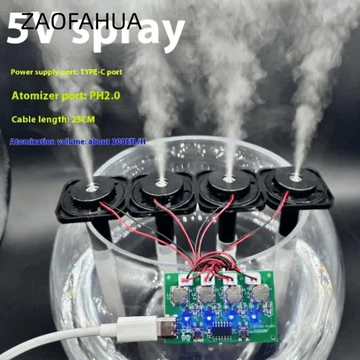 Máy tạo sương mù ZAOFAHUA, 4 chế độ phun Máy tạo độ ẩm Mini USB Type-C, phun sương mịn tần số cao DC 5V Máy phun sương dưỡng ẩm thực vật