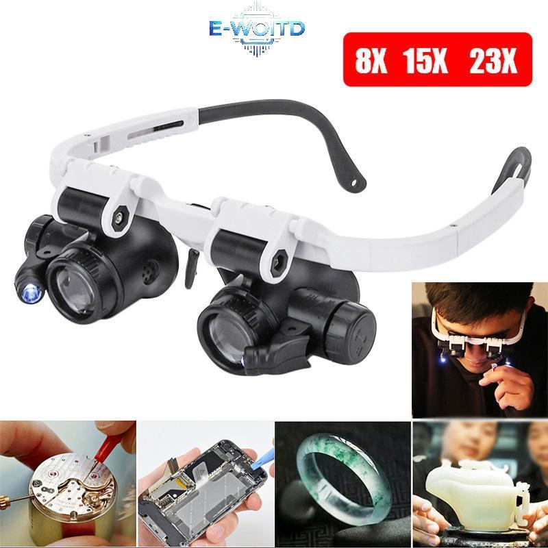 Kính lúp E-WOITD 8X/15X/23X có đèn LED, dùng cho thợ kim hoàn, đọc sách, kính thiên văn