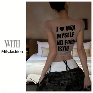 Milyfashion Pure Desire Letter In hình vai Áo thun ngắn tay mùa hè Slim-Fit Áo thun ngắn dáng rộng hẹp cho bé