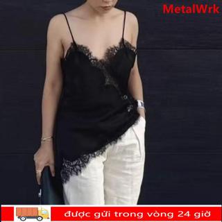 Áo chắp vá ren METALWRK, Áo ren không đối xứng Ren gợi cảm, Áo hai dây hở lưng cổ chữ V sang trọng sang trọng Áo dạ hội