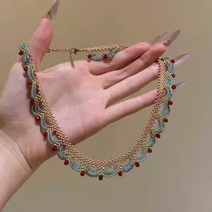 Mới Phong Cách Trung Quốc Nhiều Lớp Ren Đỏ Xanh Tương Phản Màu Đính Hạt Vòng Cổ Nữ Phong Cách 2026 Phong Cách Mới Cao Cấp Phong Cách Trung Quốc Phụ Kiện Vòng Cổ