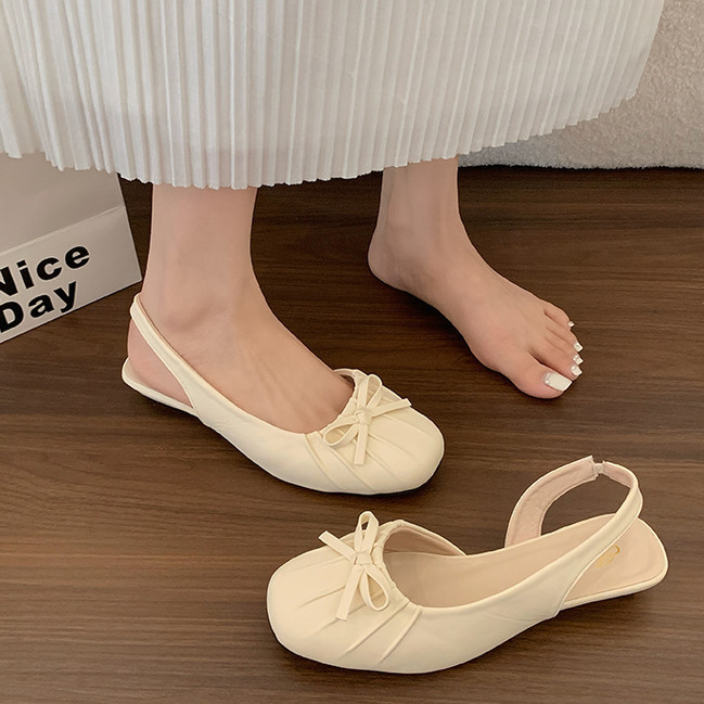 Phong Cách Hàn Quốc Mũi Tròn Dép Thường Ngày PU Nữ Cổ Tích Phong Cách Với Váy Sang Trọng Chống Trơn Trượt Giày Thường F