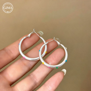 Bạc Kim Tròn Nhiều Màu Sắc Chấm Bi Vòng Bông Tai Cao Cấp Niche Nữ Phụ Kiện