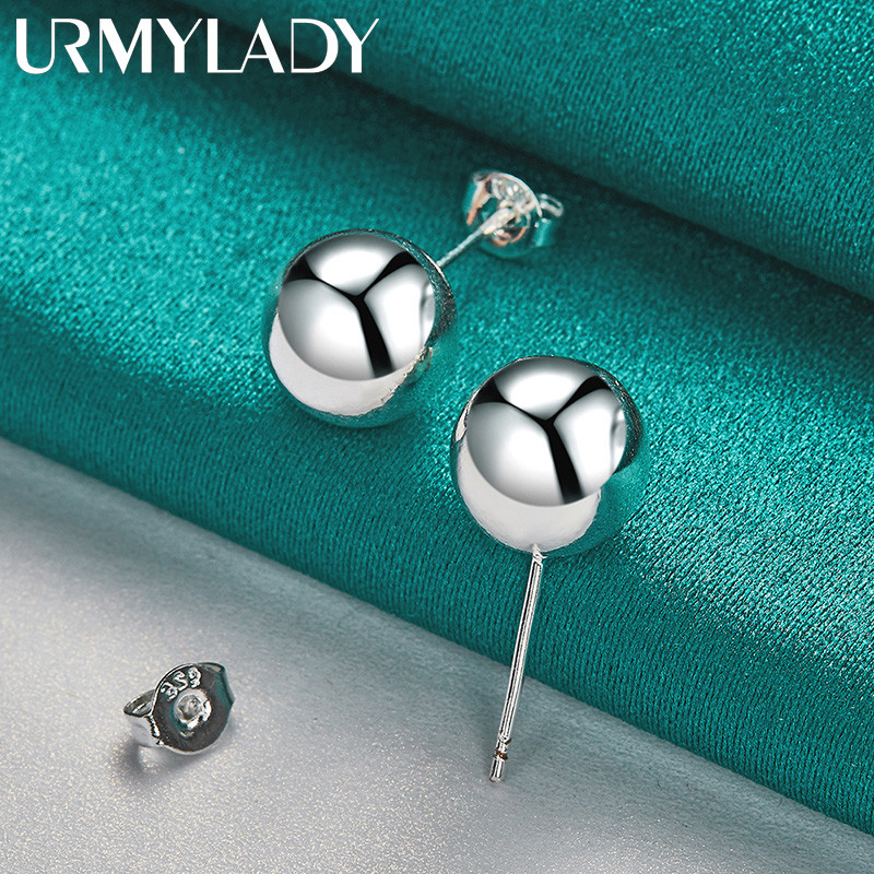 URMYLADY Bạc 925 8MM Hạt Bông Tai Dành Cho Nữ Thời Trang Cưới Đính Hôn Quyến Rũ Trang Sức