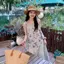 Đầm dây buộc hoa nữ mùa hè Phong cách nhẹ nhàng Tính khí không đều Niche Slimer Look Váy dài chữ A