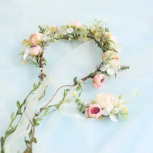 Lá Xanh Vòng Hoa Dài Hai Lớp Ảnh Du Lịch Chụp Ảnh Đa Chức Năng Vòng Hoa Mũ Đội Đầu Ngọt Ngào Cưới Công Chúa 5.18