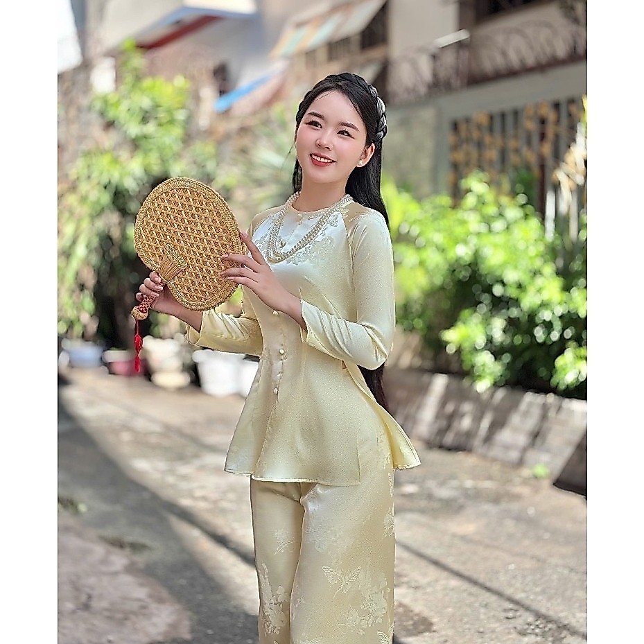B.a198 - Bộ GấM HoA Hồ Điệp Cổ TrÒn Nút Bọc Nụ Dây Kéo QuẦn Dây Kéo CùNg ChẤt