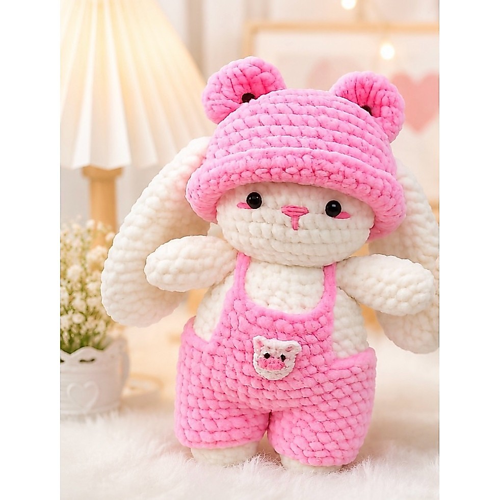 Quà tặng gấu bông thỏ tai dài len nhung đũa handmade sản phẩm thủ công