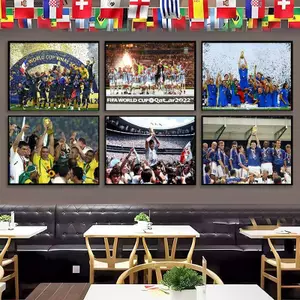 Poster vải chống thấm nước không khung World Cup 2026, trước đây Champion Team Group Photo & Ronaldo Messi Mbappe Neymar Trang trí tường