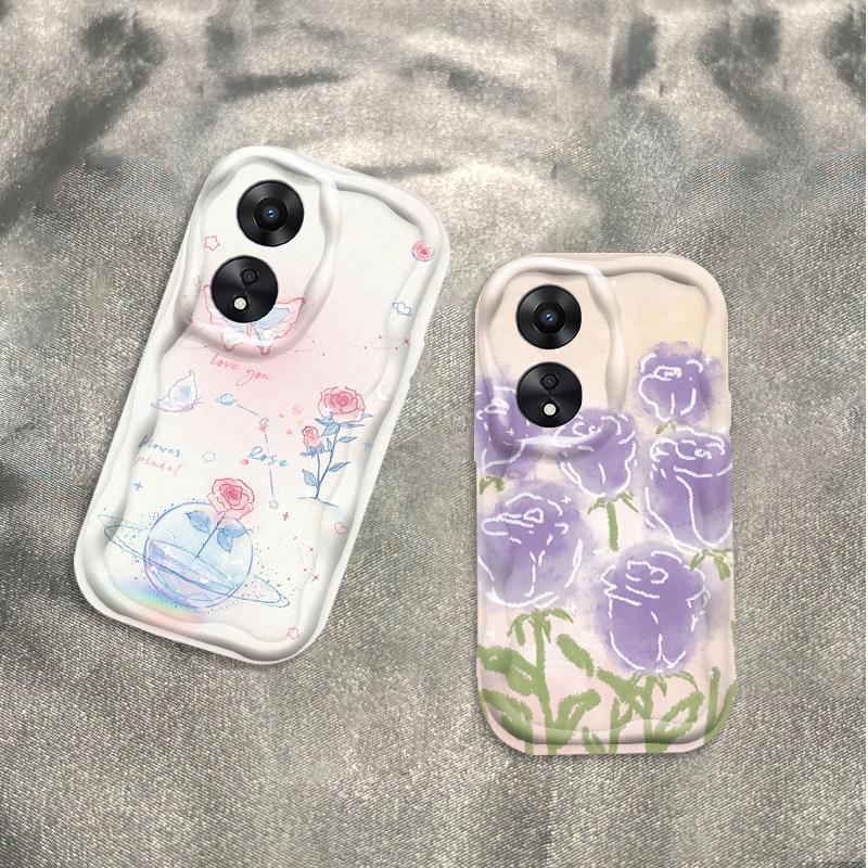Thích Hợp Cho OPPO A18 A38 A58 A60 A17 A17K 4G 3D Điện Thoại Thông Minh TPU Mềm Hoa Tím Hoa Hồng Tulip Ins Phong Cách Chống Sốc Ốp Điện Thoại
