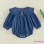 Bộ áo liền quần Denim dài tay cổ búp bê có nút phía trước cho mùa xuân thu