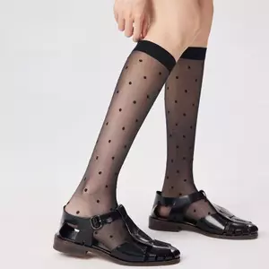Mùa hè Siêu mỏng Thịt trong suốt Hot Girl Đen chấm bi Vớ chấm bi đen