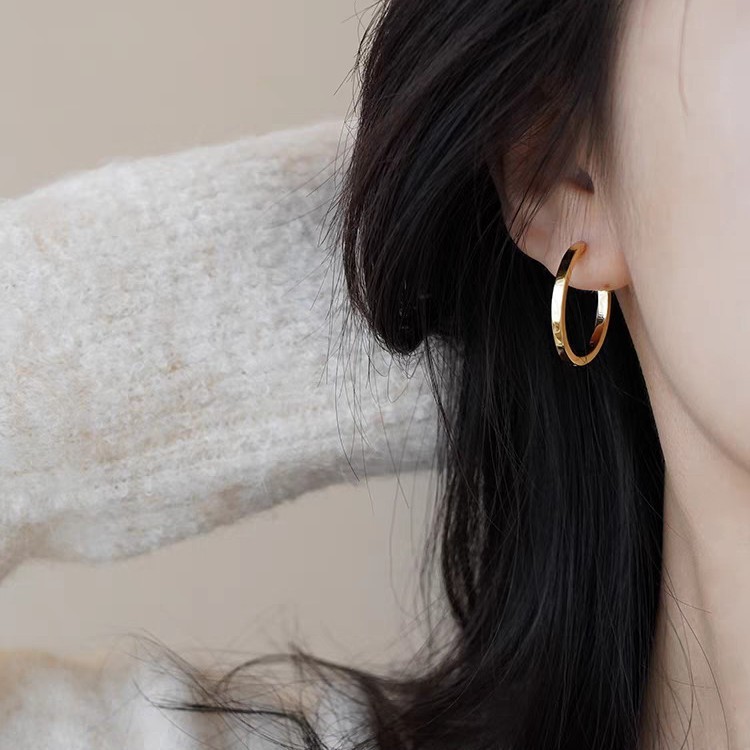 Bông tai vòng nữ thanh lịch tối giản phong cách Pháp
