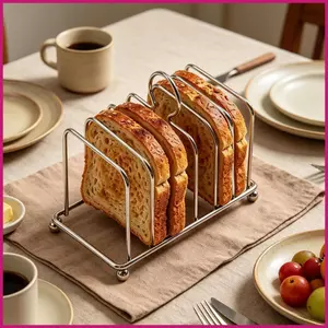 Giá để bánh mì nướng bằng thép không gỉ 6 khe Vintage Kim loại sắp xếp Bánh mì Hiển thị bữa sáng Bánh mì Loaf Giá đỡ đứng cho shopidaevn