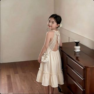 Đầm hai dây cho bé gái mùa hè - Váy công chúa màu trơn hở lưng nhẹ nhàng phong cách Hàn Quốc