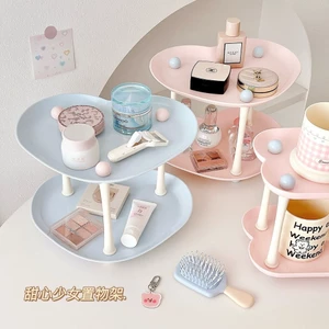 Kệ đựng mỹ phẩm hình trái tim màu pastel để bàn trang điểm khay nước hoa nhựa PP sức chứa lớn decor phòng ngủ xinh gọn