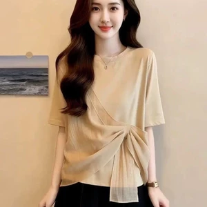 Áo thun ngắn tay cổ tròn, thời trang mới mùa hè, giản dị, mềm mại và thoải mái dành cho nữ