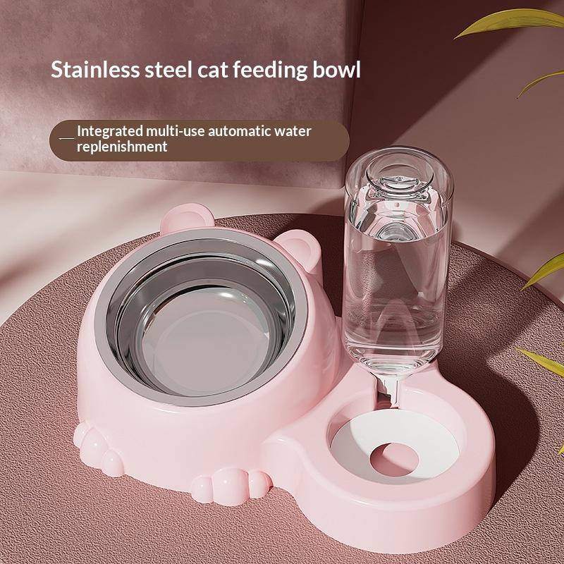 Bát đựng thú cưng nghiêng 2 trong 1 có bình đựng nước tự động Bát nước thức ăn cho chó mèo nâng cao để ăn sạch trong không gian sống