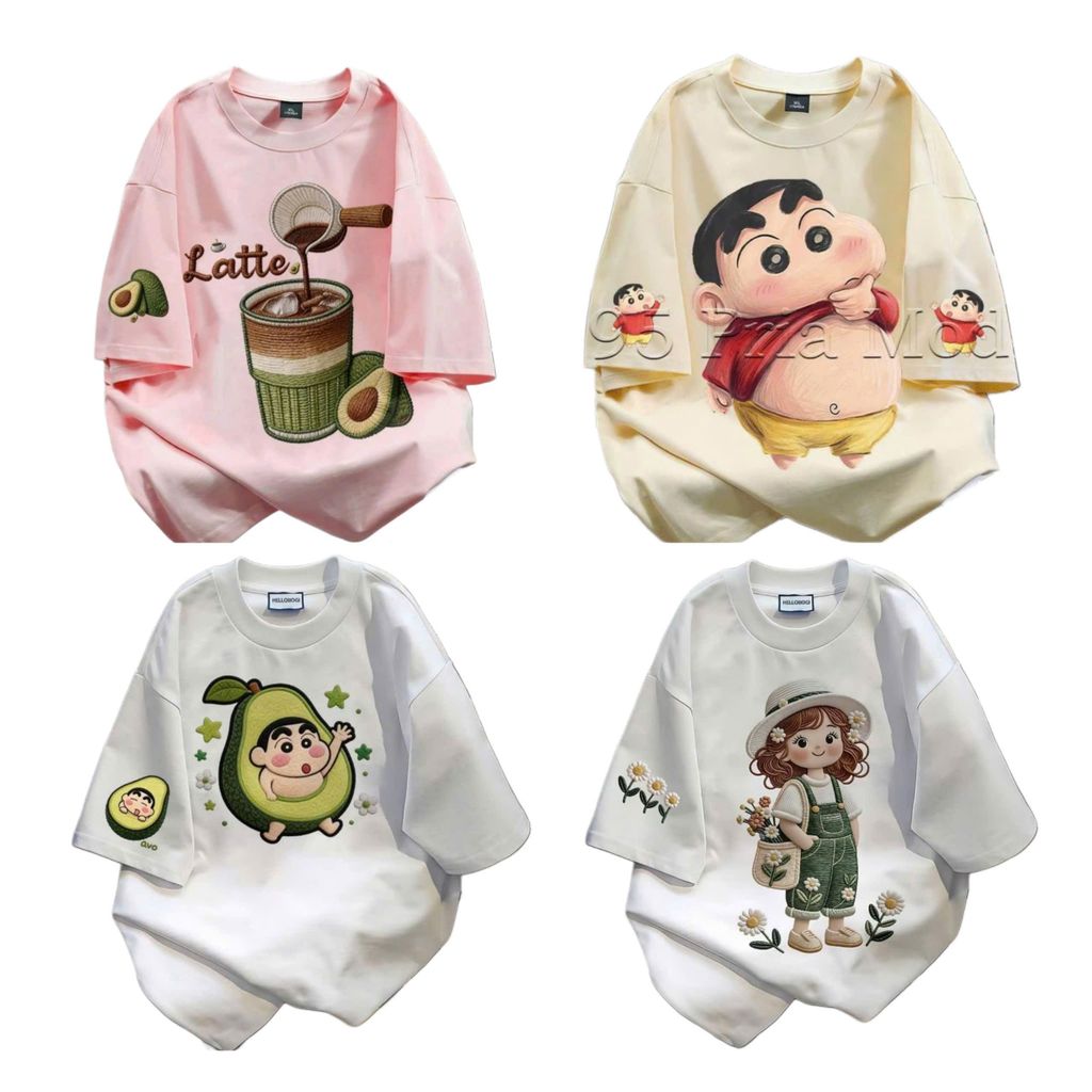 Áo phông form rộng oversize  tối giản phong cách  họa tiết Matcha và trái cây Quả dâu Tây