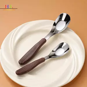 Thìa Inox HL Có Giả Hạt Gỗ Tay Cầm Nhà Bếp Bộ Đồ Ăn Bộ Đồ Ăn Bữa Tối Món Tráng Miệng Cơm Thìa Canh Tiện Ích LMWU