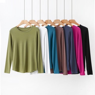 Áo thun nữ Cotton trơn dài tay Áo thun thời trang thu đông mới Áo sơ mi mỏng dáng rộng Size lớn Áo thun