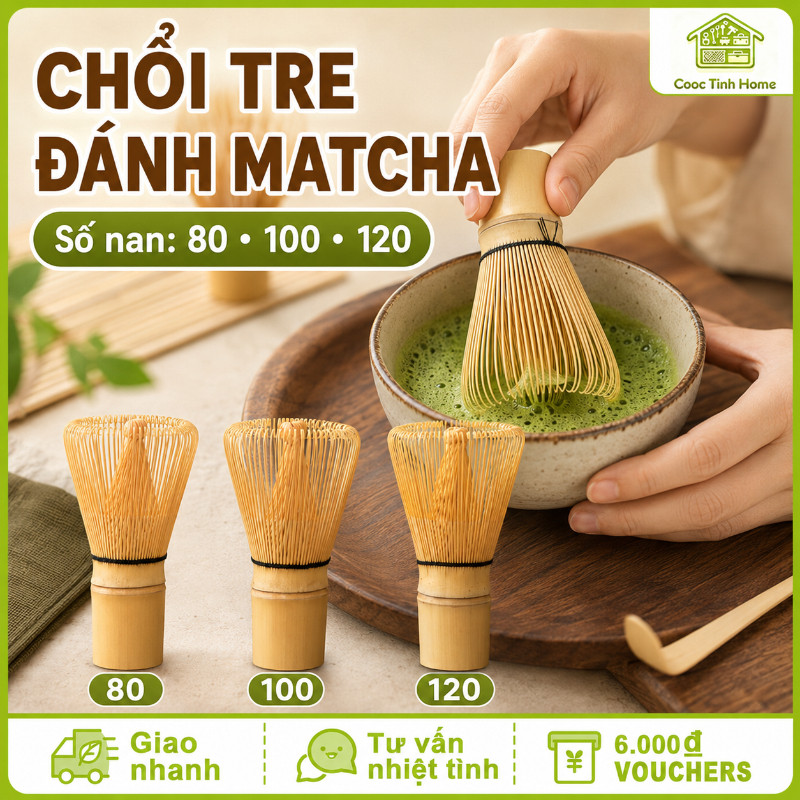 Chổi Chasen Đánh Trà Matcha Bằng Tre 80 100 120 Sợi Kiểu Nhật Dụng Cụ Pha Trà Xanh Cao Cấp